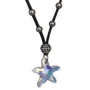 Starfish crystal necklace. swarovski rainbow iridescent charm adjustable choker
